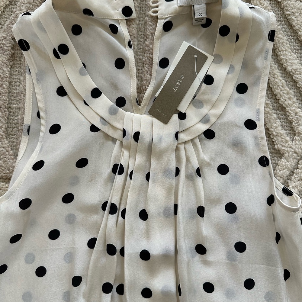 J. Crew Cream and Black Polka Dot Silk Blouse NWT 00